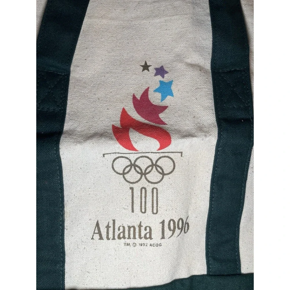 Vintage 1996 Atlanta Centennial Olympic Canvas Tote Bag Green GUC Clean